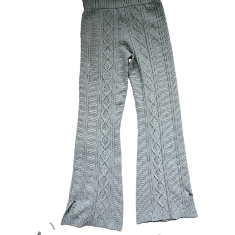 Wild Fable Sweater Pants Womens Medium Blue Cable Knit Wide Leg Flare Slit